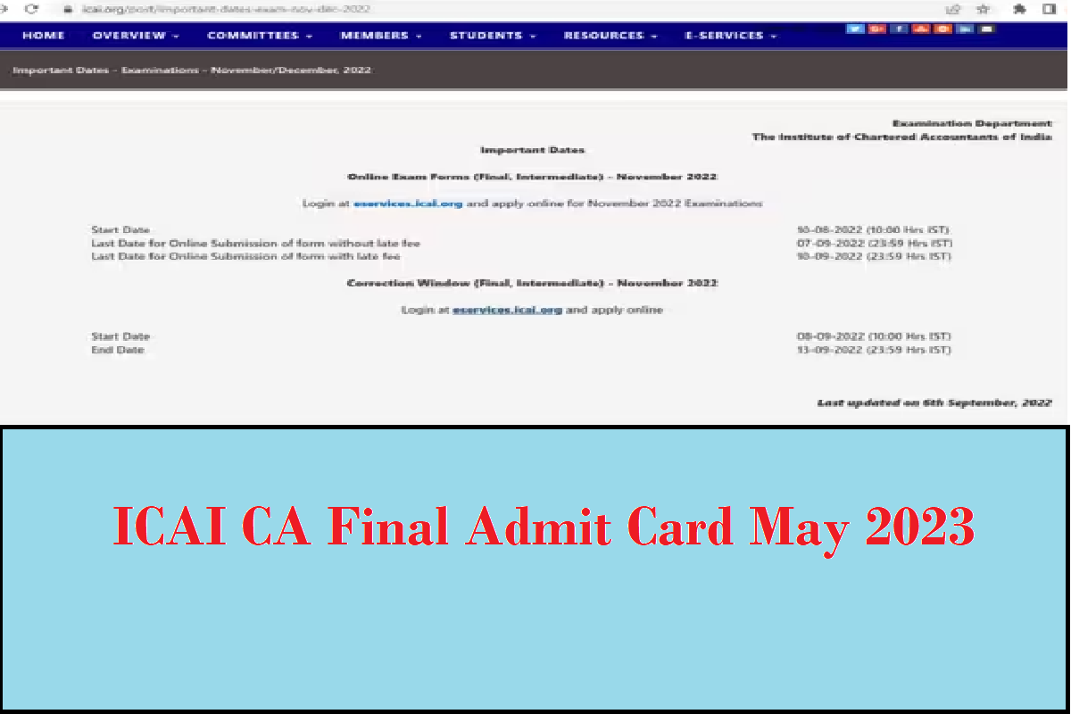 ICAI CA Final Admit Card May 2023 Download Link, Exam Date, Key Details